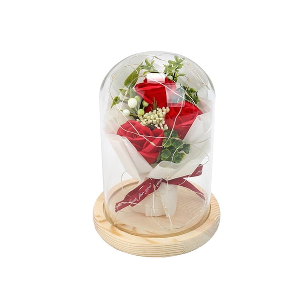 Bearachild Caja de regalo rosa con cubierta de vidrio Regalo de luz LED para el aniversario del día de San Valentín Kits de decoración para fiestas rojo Bearachild HA027363-01