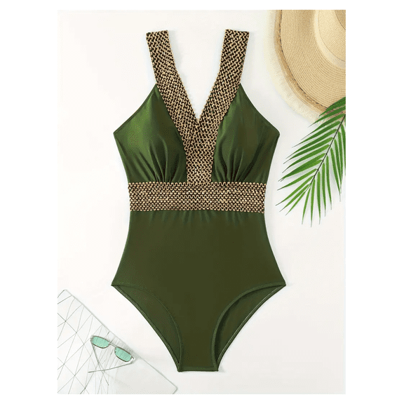 Women's One Piece Swimsuit Crisscross Tummy Control Bathing Suit Front Crossover Swimwear Green Size 8-14