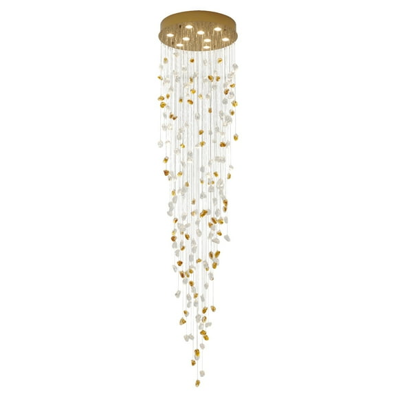 Living Design D22'' Flushed Brass Chandelier with Clear and Amber Glass Hanging Stones