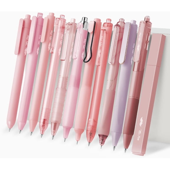 Mr. Pen- Gel Ink Pen Set, 12 pcs, Pastel Pink Barrel, Pink Pens Black Ink Gel Pens Fine Point 0.5mm, One Highlighter