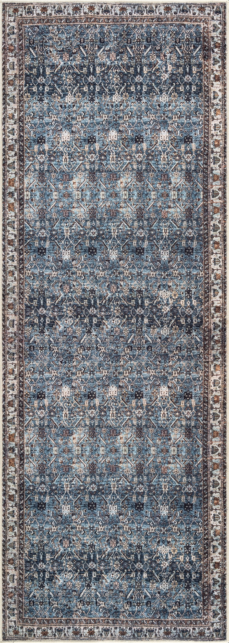 Bloom Rugs Washable Non-Slip 12 ft Runner - Blue / Beige Traditional Oriental Runner for Entryway, Hallway, Bathroom, and Kitchen - Exact size: 2.5' x 12'