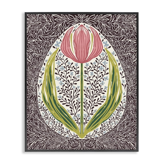 Stupell Industries Bohemian Symmetrical Spring Tulip Black Framed Giclee Art, 11 x 14, by Hannah Beisang