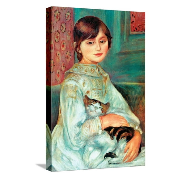 Art.com Jilie Manet with Cat Stretched Canvas Print Wall Art by Pierre-Auguste Renoir, 12" x 18"