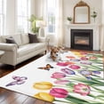 thumbnail image 3 of Area Rug for Living Room, Tulips Spring Floral Non-Slip Indoor Large Carpet for Bedroom/Dining Room, Pastoral Flowers Butterfly Farmhouse Washable Low-Profile Rectangle Floor Runner Rugs - 5 x 7 Ft, 3 of 7