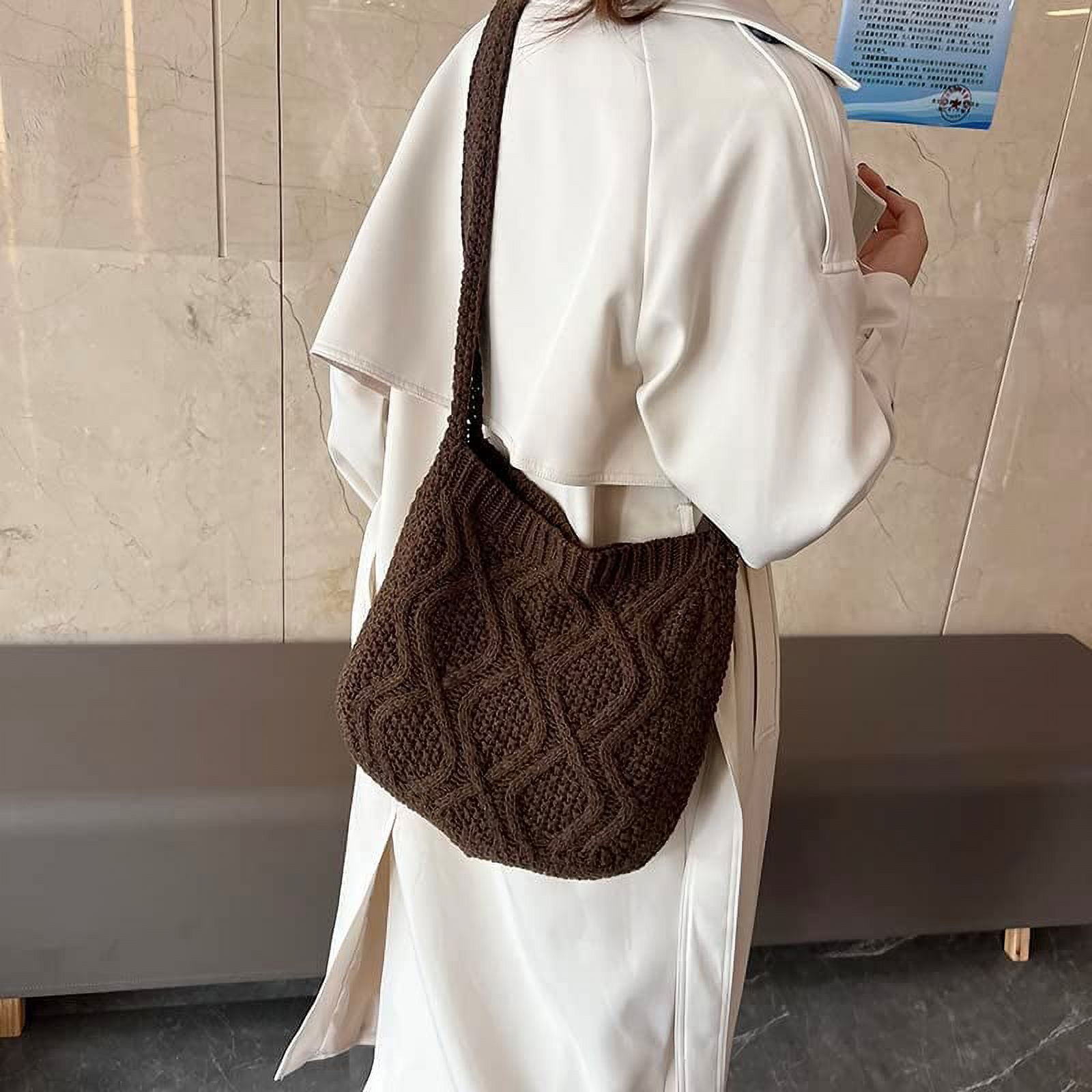 Women's Crochet Tote Bag Knitted Shoulder Crossbody Handbags Aesthetic Shopping Bag Cute Purses Crocheted Hobo Bag