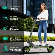 GOKEEP Electric Scooter for Adult, 1500W Peak Motor, 52V 20AH Battery, 11” Anti-Slip Off-Road Tires, Max 43mile, Foldable Escooter with NFC Smart Unlock&Turn Signals, Green
