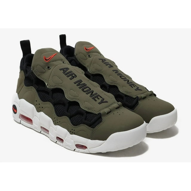 Ni - ke Ni - ke Air More Money Uptempo Black Olive Red AJ2998-200 Sneakers Men's Size 8