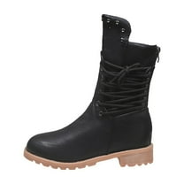 QQAMB Women's Boots Mid-Calf Non-slip Side Lace Up Anti Slip Platform Low Heels Motorcycle Riding Short Boots