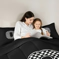 thumbnail image 5 of Feelyou Cartoon Letter Q Queen Comforter Set for Kid, Buffalo Monogrammed Bedding Sets, Square Geometric Reversible Bedding Comforter Set, Luxury Bedroom Decor, 3pcs, 5 of 8
