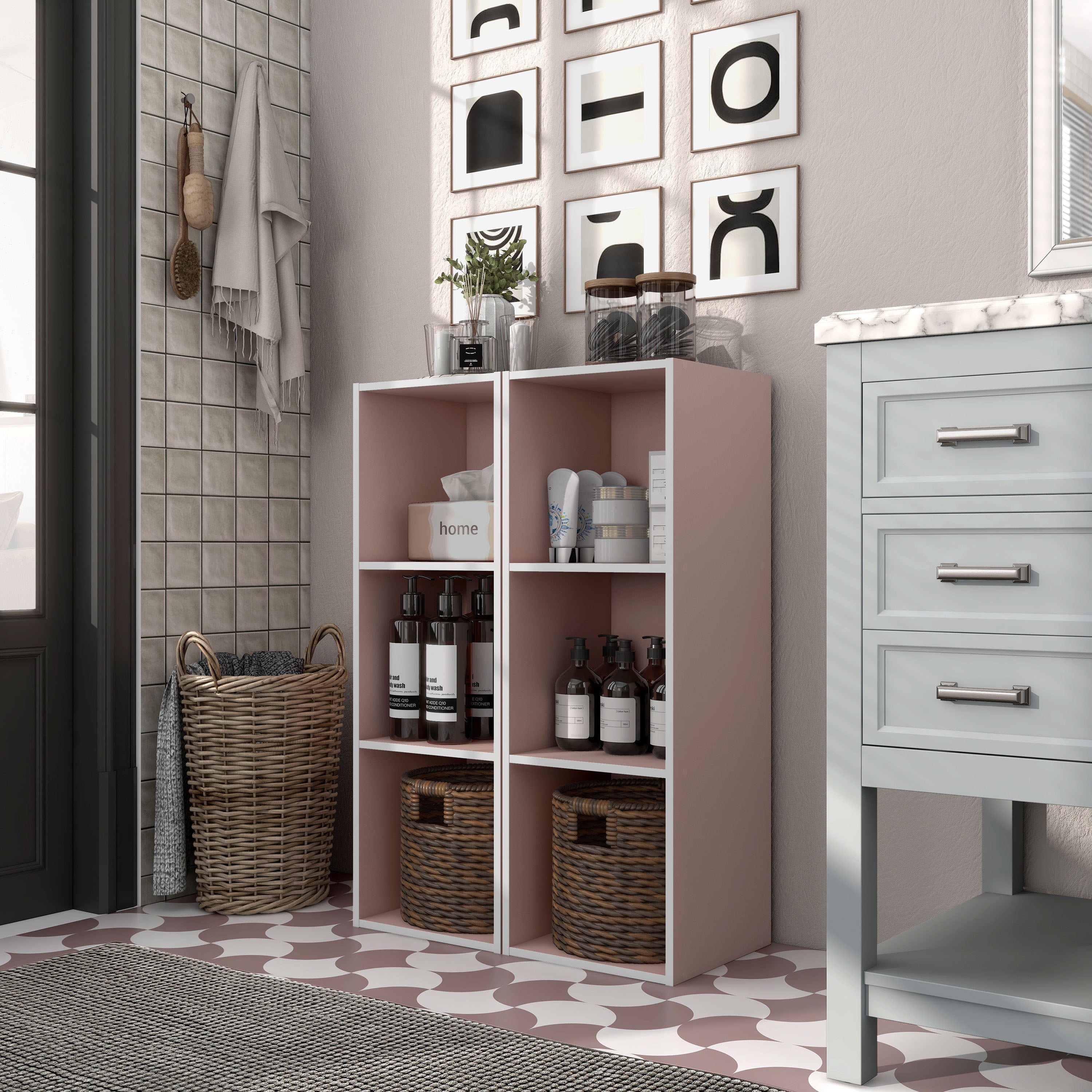 Furniture of America Brooks Stackable 3-Cube Wood Light Pink Kids Bookcase