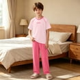 thumbnail image 4 of Cethrio Girls' Pajama Sets Short Sleeve, Knitted Casual 2 Piece Summer Girls' Sleepwear Pink Size 7-8 T, 4 of 4