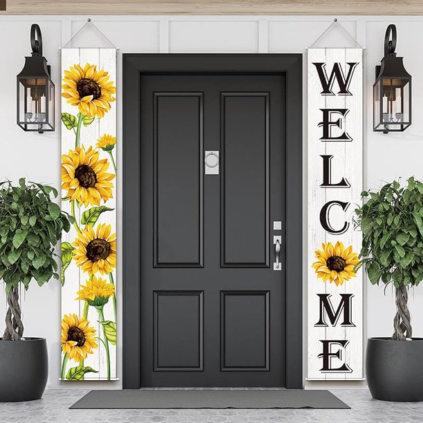 Banderas colgantes de bienvenida con diseño de girasoles, para primavera, porche, verano, puerta, Acción de Gracias, puerta principal, jardín, casa, patio, decoraciones de fiesta con girasoles.