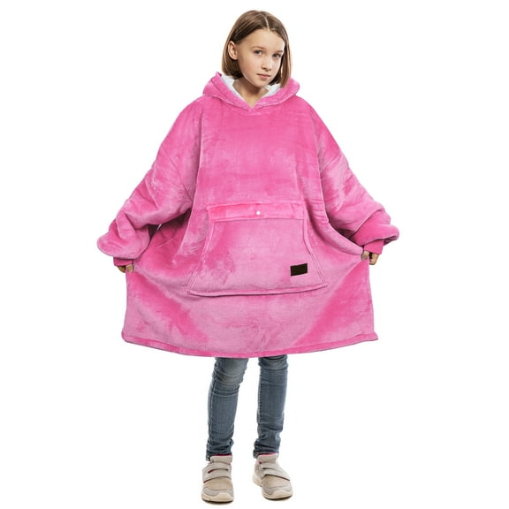 Catalonia Blanket Hoodie for Kids, Oversized Wearable Fleece Sweatshirt Pullover for 7-16 yr Teens Youth, Kids Gift Idea, Rose