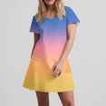 thumbnail image 6 of GaThRRgYP Women's Bohemian Short Sleeve Dress,Women's Fashion Summer Gradient Short-sleeved V-neck Casual Dress Light Blue M, 6 of 8