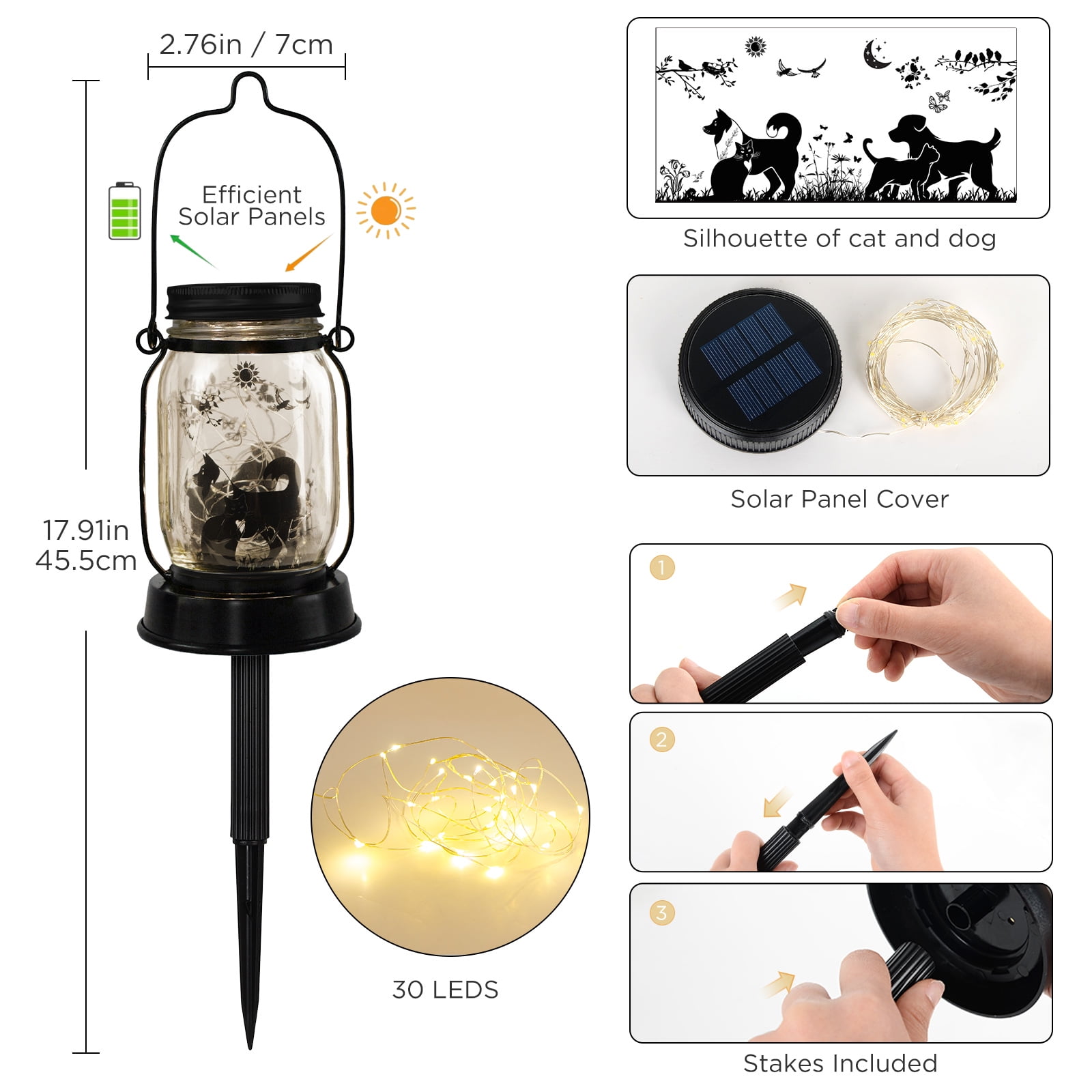 Cat and Dog Solar Lanterns Mother's Day Gift Outdoor Garden Hanging Solar Lights Fairy and Dog Lover Gifts for Women, Memorial Gifts Fairy Lights for Patio Yard Lawn Outside Decor Lamp