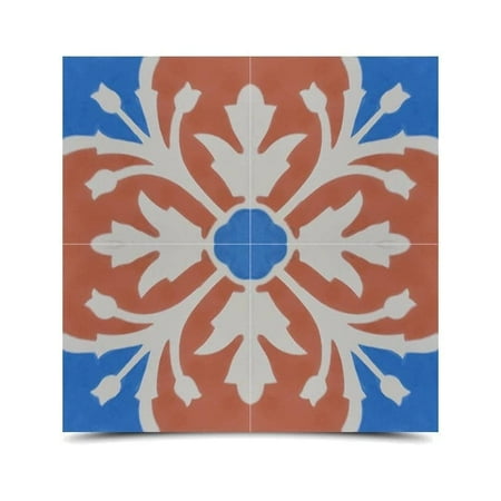 Moroccan Mosaic Marjana Blue And Orange Handmade 8 X Inch Cement Granite Floor Or Wall Tile Case Of 12