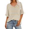 thumbnail image 5 of Posijego Women's Striped Short Sleeve T-Shirts Summer V Neck Casual Tees Loose Lightweight Basic Shirts for Women, 5 of 5