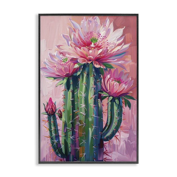 Stupell Industries Eclectic Pink Blossomed Cactus Black Framed Giclee Art, 12 x 18, by LSR Design Studio