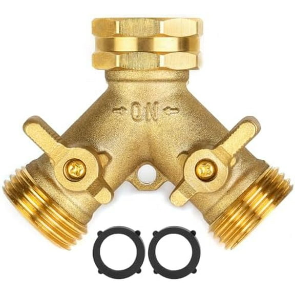 Garden Hose Splitter 2 Way Heavy Duty, Brass Faucet Adapter With Long Handle For Gardening Water Hose Shut Off Valve Hose Connector Fittings Outdoor Water Spigot Hose Bib Y Splitter$$Garden & Patio