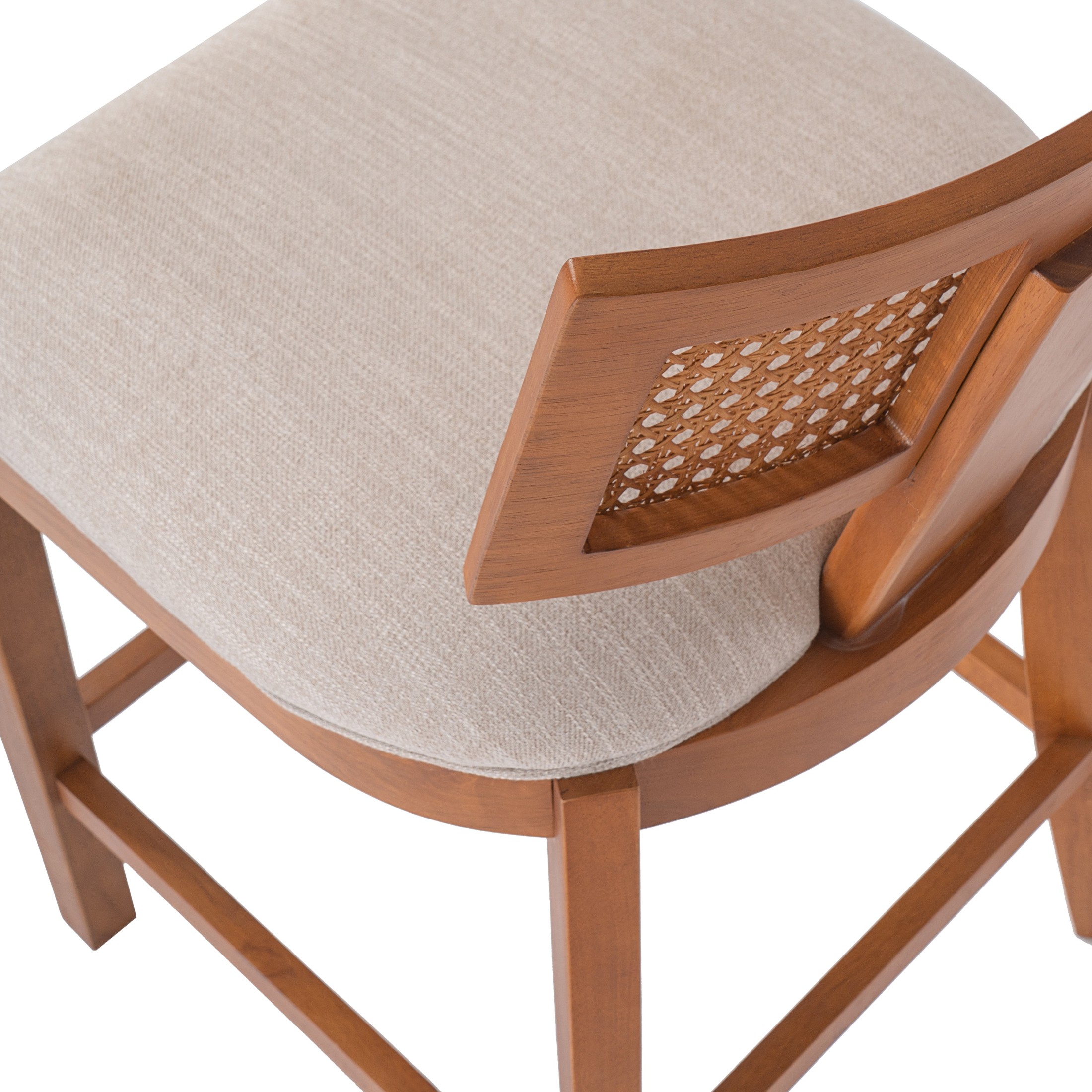Christopher Knight Home Wood Armless Counter Stools, Upholstered Seat with Rattan Back, Walnut, Set of 2