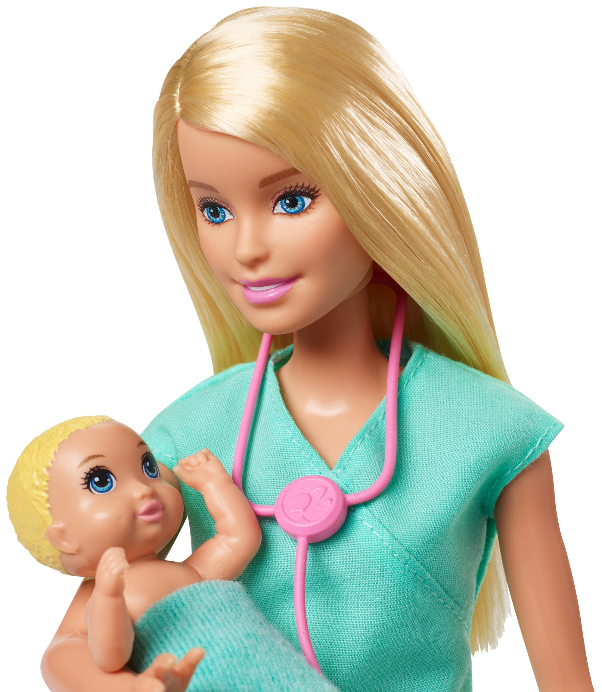 2 Infant Dolls Toy Pieces Barbie Baby Doctor Playset with Blonde Doll Multi