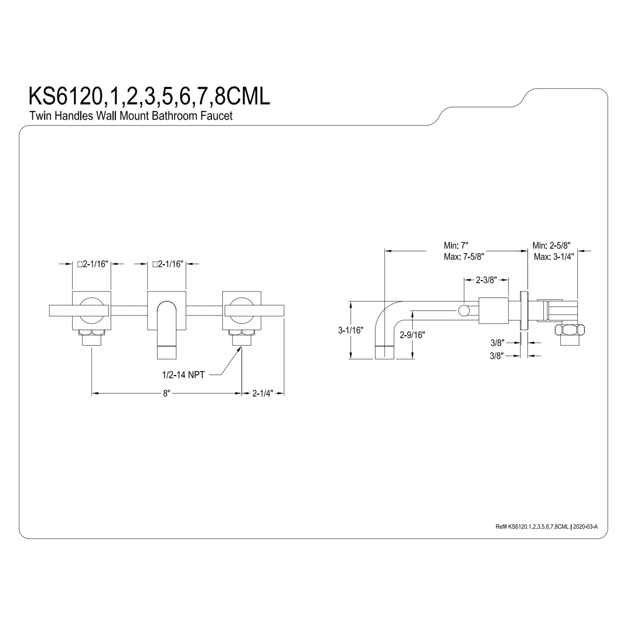 Kingston Brass KS6123CML Manhattan Double-Handle Wall Mount Bathroom Faucet, Antique Brass