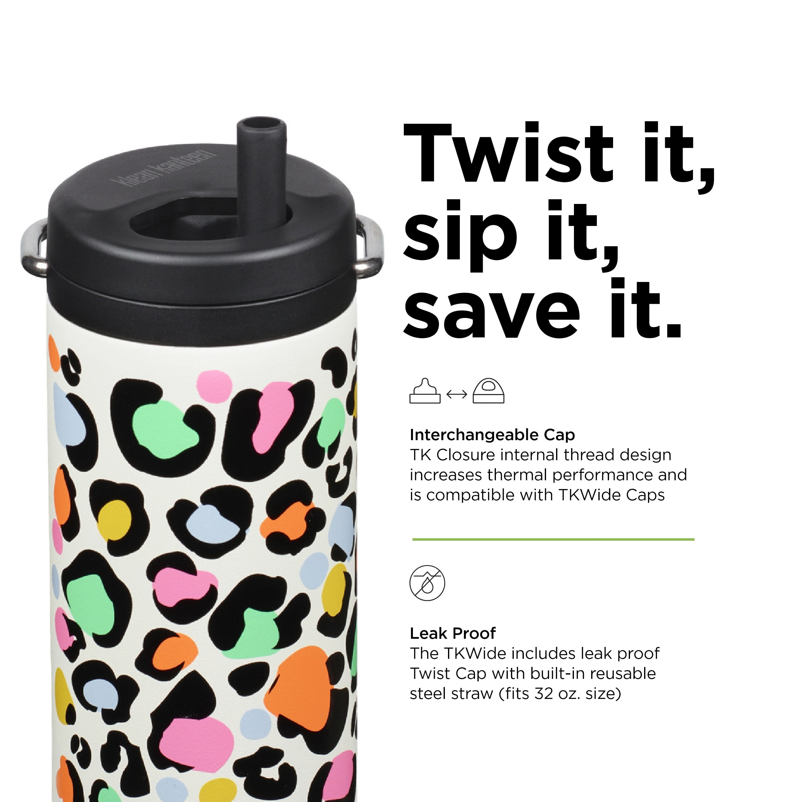 12oz TKWide Insulated Water Bottle with Twist Cap - Leopard Print