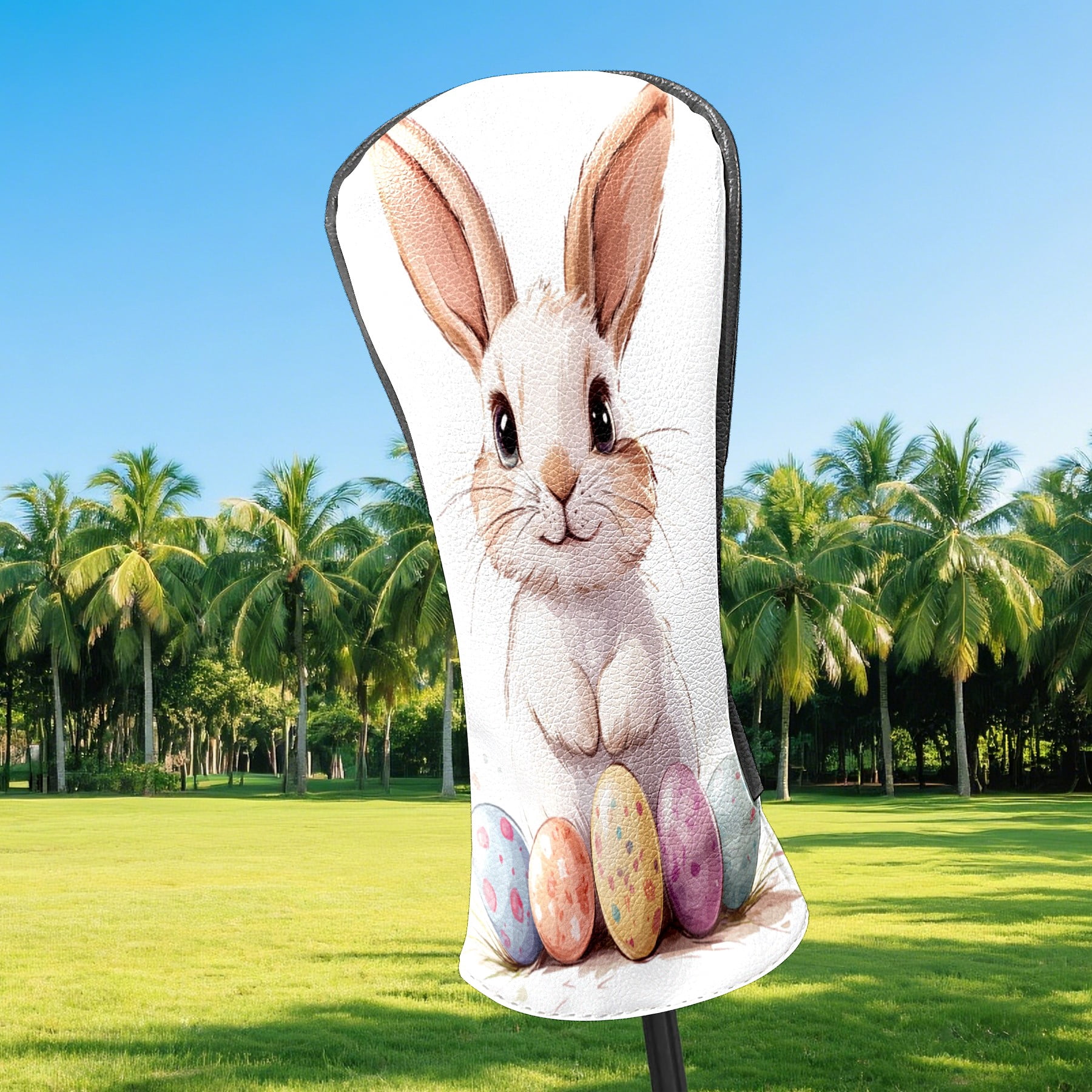 Golf Club Covers PU Leather Waterproof Head Covers for Fairway Woods Hybrids Cute Easter Rabbit With Easter Eggs