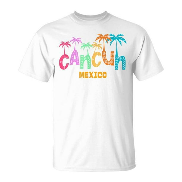 Funny Cancun Mexico Palm Tree Colorful Typography Vacation T-Shirt