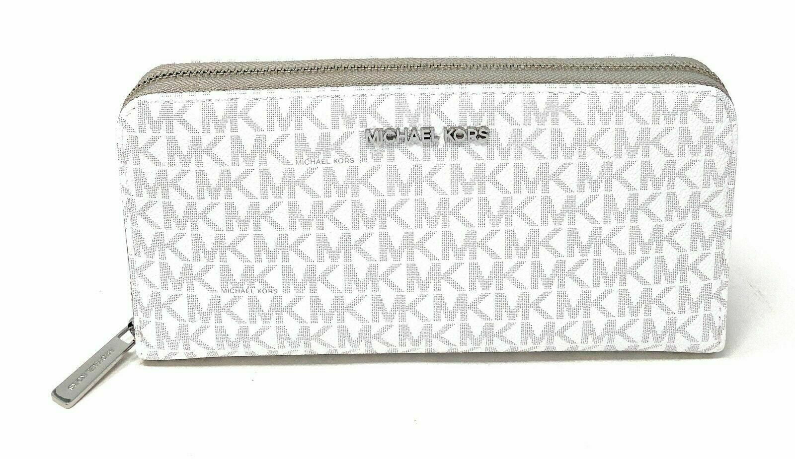 Michael Kors Jet Set Travel XL Zip Around Wallet in Signature Bright White  Grey