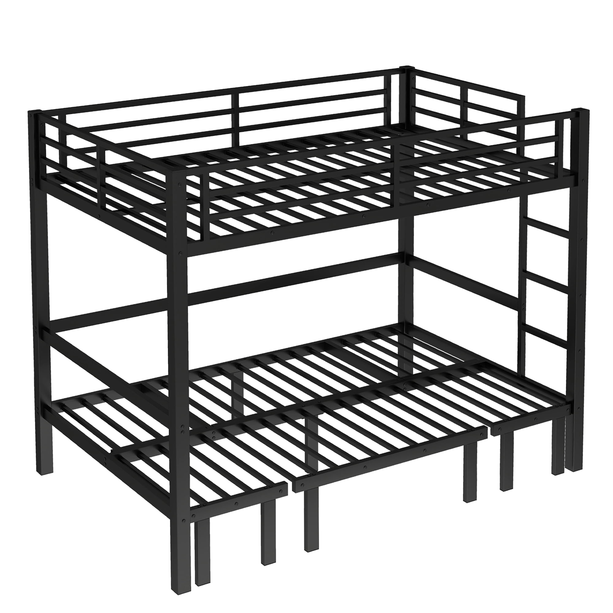 Mintazer Full Over Full Metal Bunk Bed with Pull-Out Lower Bed & Guardrails for Teens Adults Bedroom Dorm, Black
