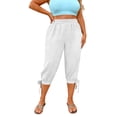 thumbnail image 3 of Hxshgdsn Womens Elastic Waist Capri Pants with Tie Hem and Side Slit Beach Vacation Outfits（White/XL）, 3 of 6