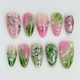 thumbnail image 4 of 30 Pcs Purple Aurora Gold Foil Press on Nails, 3D Butterfly Flower Nails, 4 of 5