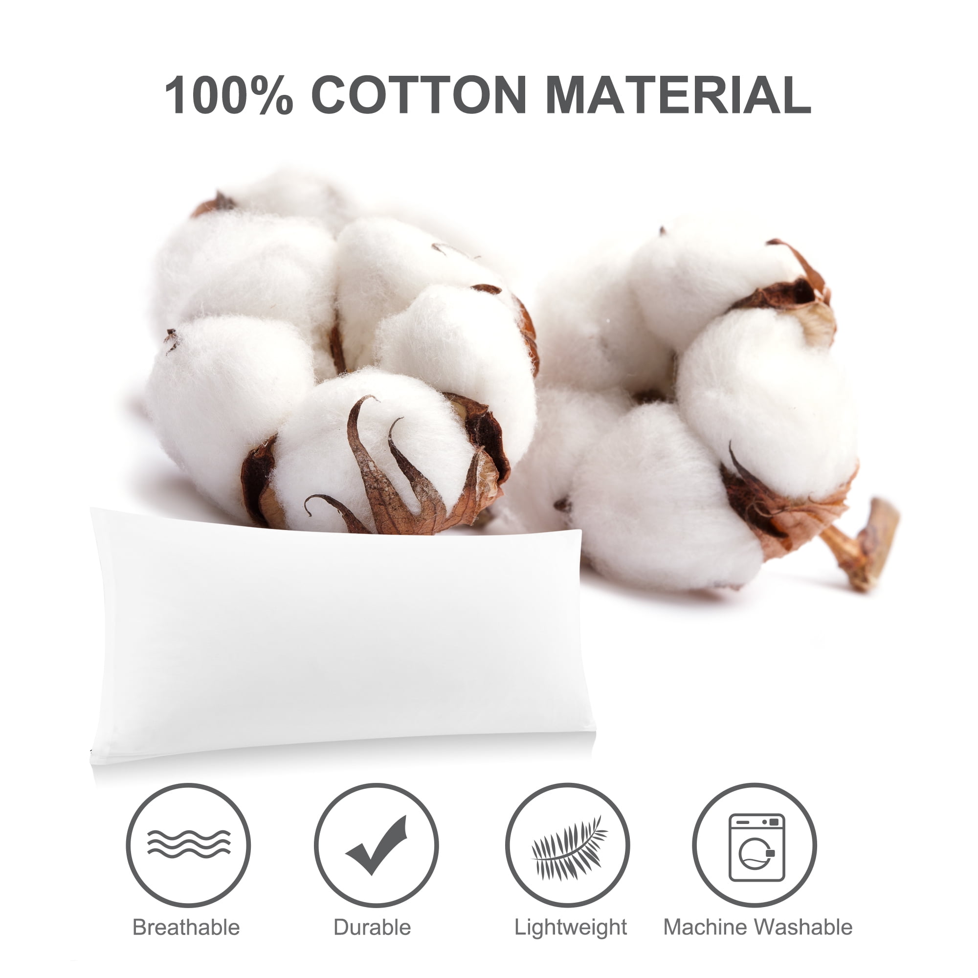 Unique Bargains Cotton Zipper Closure Breathable Body Pillowcase White 20"x54"