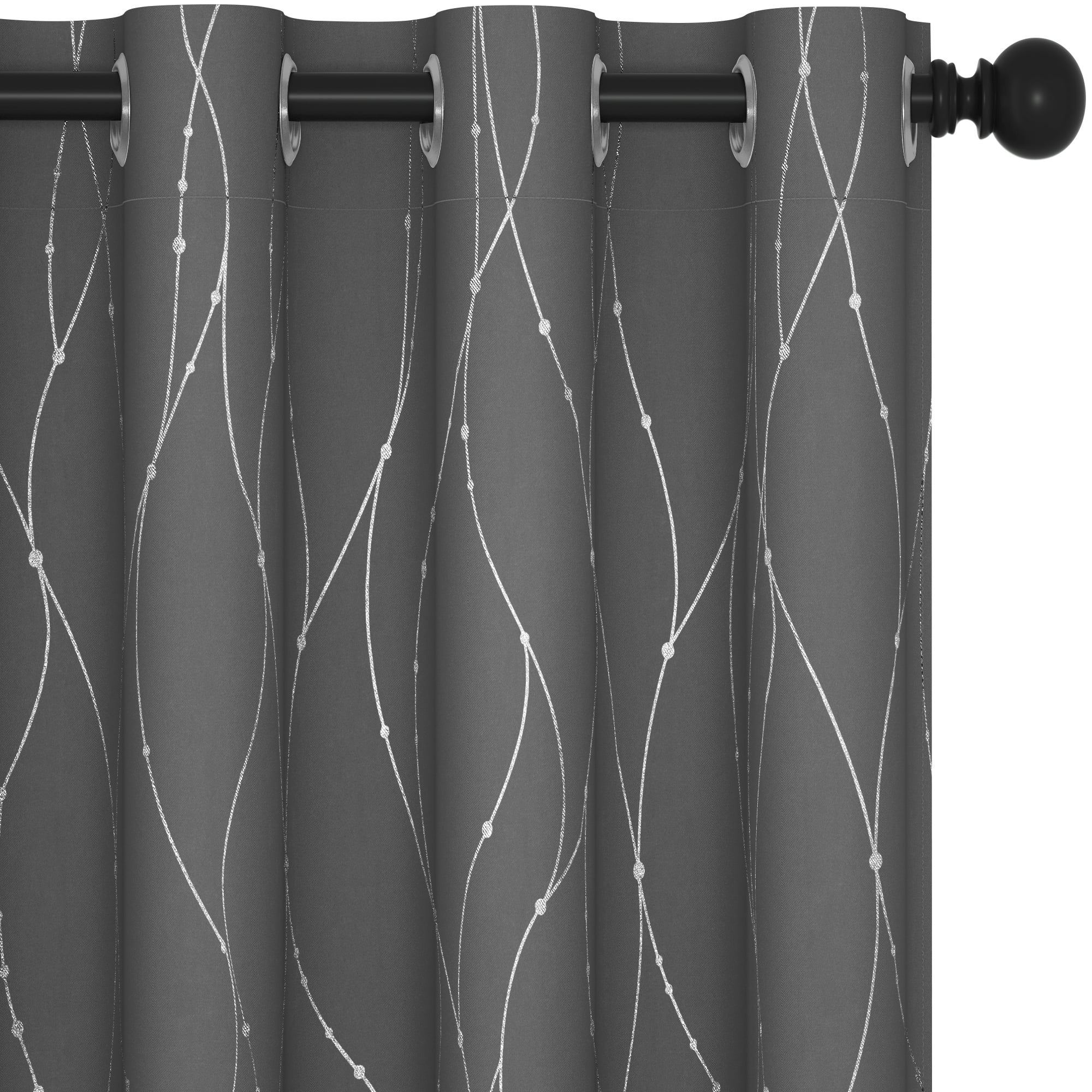 Deconovo Silver Printed Blackout Curtains - 2 Panels, Wave Dots Pattern, Grommet Top, 52"x63", Thermal Insulated Drapes for Bedroom & Living Room, Gray