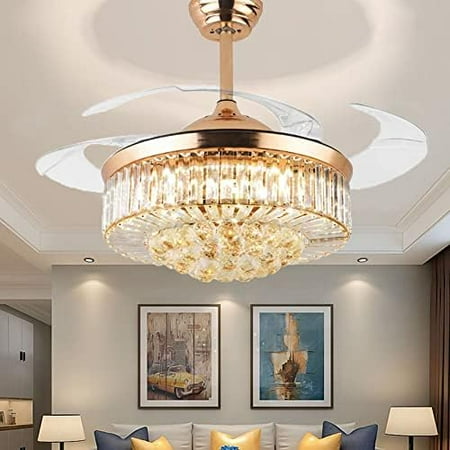 

TJUNBOLIFE CHANGE 42\u201D Retractable Ceiling Fan with Light and Remote Crystal Black Fandelier Ceiling Fan with Reversible Blades 3 Colors Change Modern Chandelier Fan for Dinning Livin