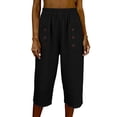 thumbnail image 2 of Noric Women's Cotton High Waist Casual Capri Pants with Button Pocket Elastic Waist Relaxed Fit Solid Yoga Runing Trousers, 2 of 7