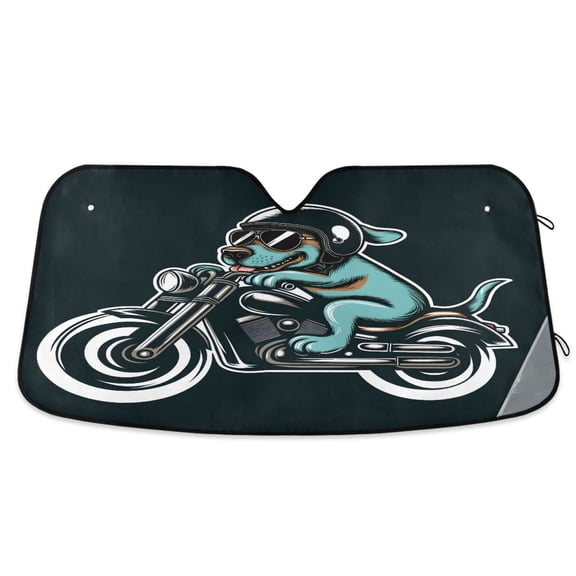 Cool Dog with Motorcycle Car Windshield Sun Shade Foldable Car Front Window Visor Heat and UV Protection 53x23.5