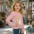 thumbnail image 3 of DISNIMO Corgi Print Girls Lace-up Tops Kids Long Sleeve Crewneck Tee Soft Loose Pullover Tops Casual Fashion T-Shirts Tunic Blouse, 3 of 8