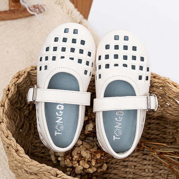 Viluyesy Girls Mary Jane Sandals Kids Summer Hollow Out Closed Toe Adjustable Strap Shoes White Size 13 Little Kids