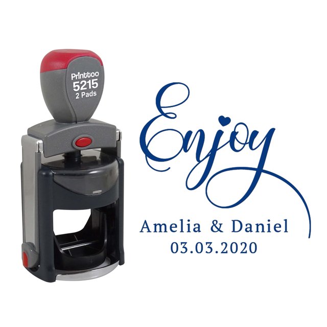 Printtoo Personalized Blue Self Inking Wedding Favor Rubber Heavy Duty Stamp Enjoy Round Custom Stamper-45 mm