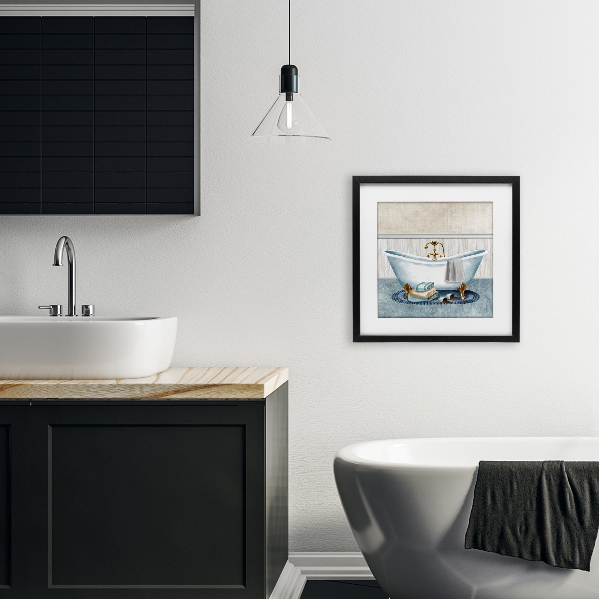 Stupell Industries Cozy Spa Bathtub & Slippers Black Framed Print Under Glass, design by Conrad Knutsen
