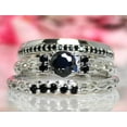 thumbnail image 3 of Hitanshu Jewels His & Her 3Pc Black CZ Trio Wedding Ring Set in Silver Finish – Bridal Engagement Matching Bands, 3 of 7
