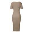 thumbnail image 5 of Womens Short Sleeve Midi Bodycon Dress V Neck Knit Ribbed Summer Split Pencil Dress Plain Elegant Party Dress, 5 of 7