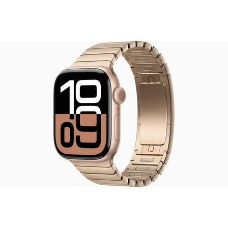 Restored Apple Watch Series 10 GPS 46MM Rose Gold Aluminium Case with Stainless Steel Gold Link Bracelet (Refurbished)
