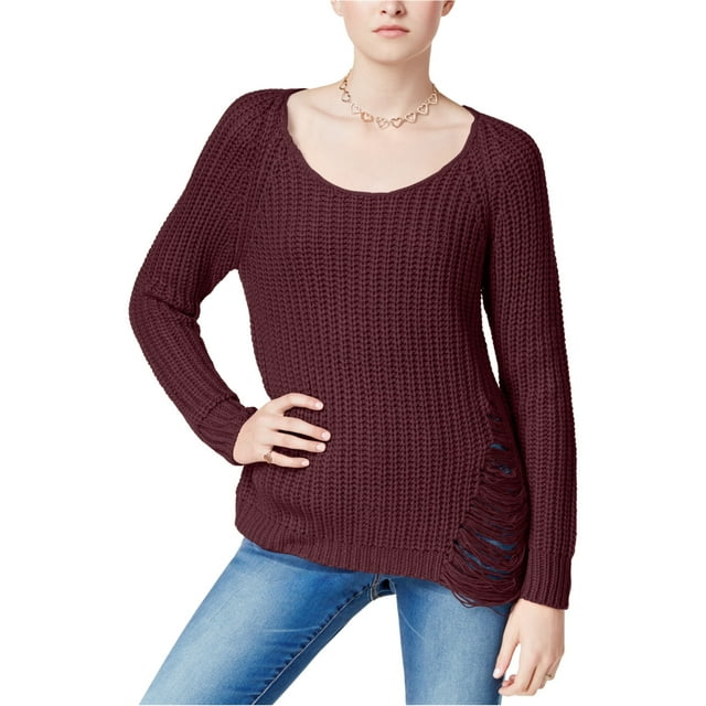 Planet Gold Womens Zip Back Pullover Sweater, Red, Juniors, Medium
