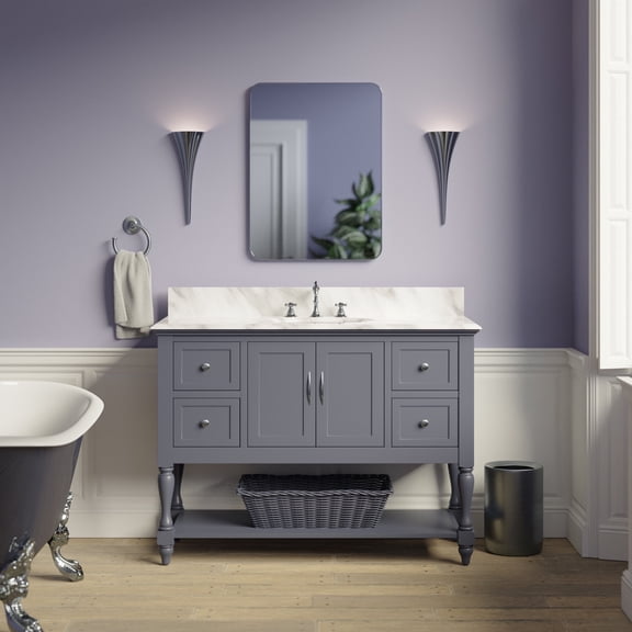 Beverly 48" Bathroom Vanity Marine Gray Cabinet and Carrara Marble Top