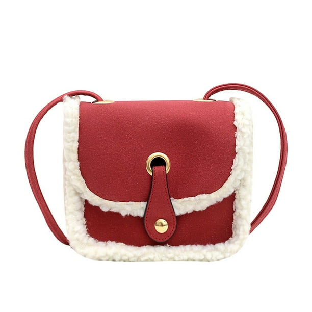 Bolso de peluche Bolso bandolera infantil de moda mini bolso de hombro para niña rojo