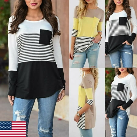

Pregnant Women Maternity Stripe Nursing Clothes Breastfeeding Top Casual T-Shirt
