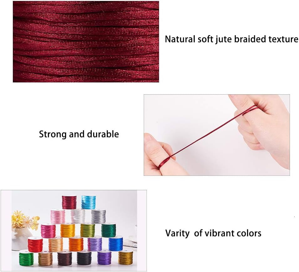 20 Colors 650 Yard Rattail Nylon Cord 1mm Chinese Knotting Cord Shamballa Macrame Thread Beading String for DIY Jewellery Making Kumihimo Friendship Bracelets Sewing
